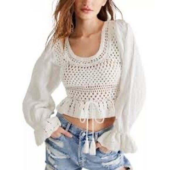 NWOT Free People Megan Crochet Cut Out Back Top - Size Small - Picture 2 of 12